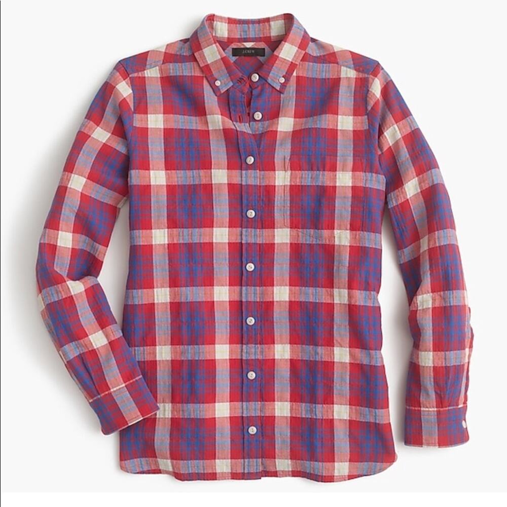 J. Crew Women's Shrunken Boy Shirt Collar in Red Weekend‎ Plaid Size 10